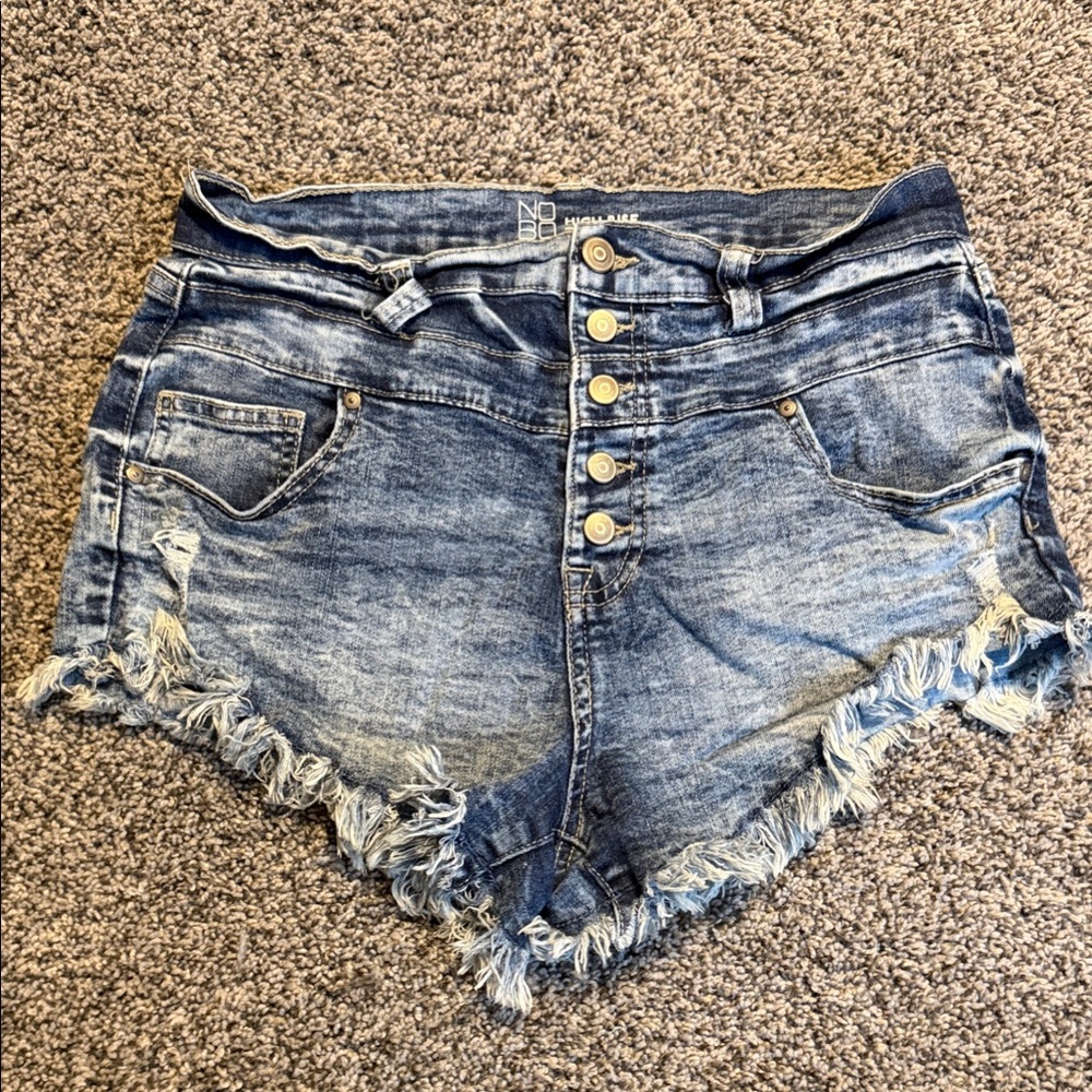 No Boundaries Blue Frayed Jean Shorts